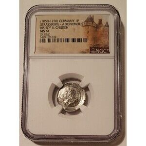 Germany Strassburg Anonymous (1050-1250) Silver Pfennig Bishop & Church MS61 NGC